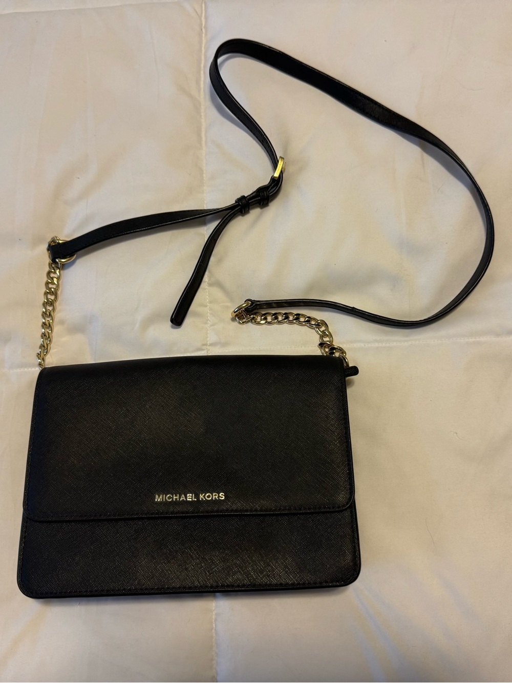 Michael Kors Black Leather Daniela Crossbody Purse Bag